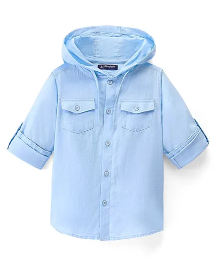 Pine Kids Full Sleeves Roll Up Shirt Solid Color - Blue