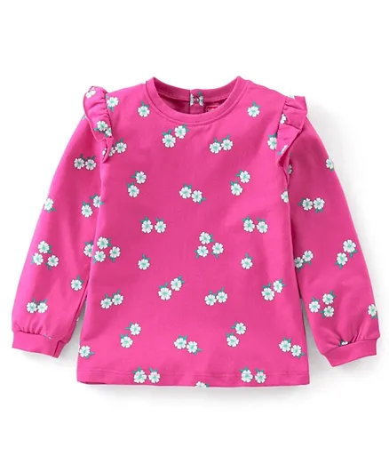 Babyhug 100% Full Sleeves Winter T-Shirt With All Over Floral Print - Purple