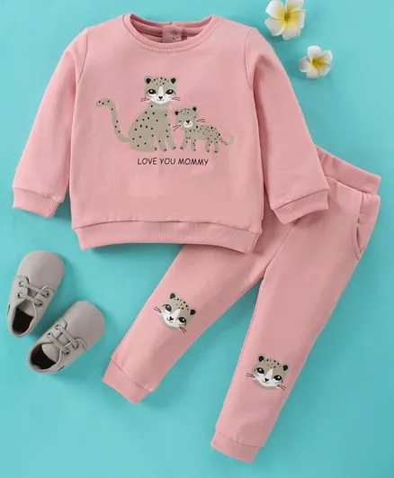 Toffyhouse Full Sleeves T-Shirt & Leggings/Co-ord Set Leopard Print - Pink