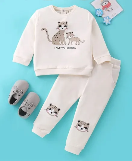 Toffyhouse Full Sleeves T-Shirt & Leggings/Co-ord Set Leopard Print - Cream