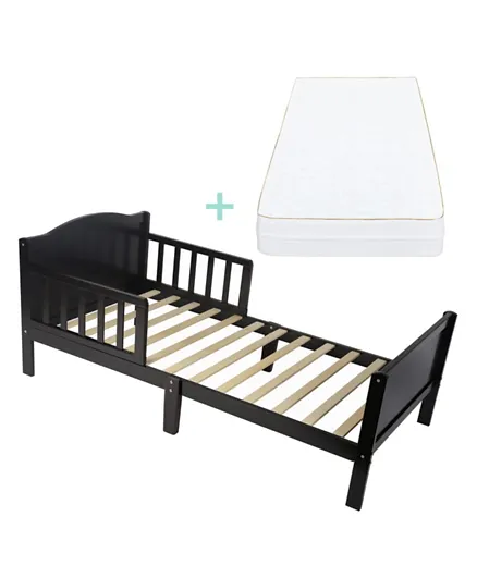 Moon Wooden Toddler Bed With Mattress - Dark Chocolate and White