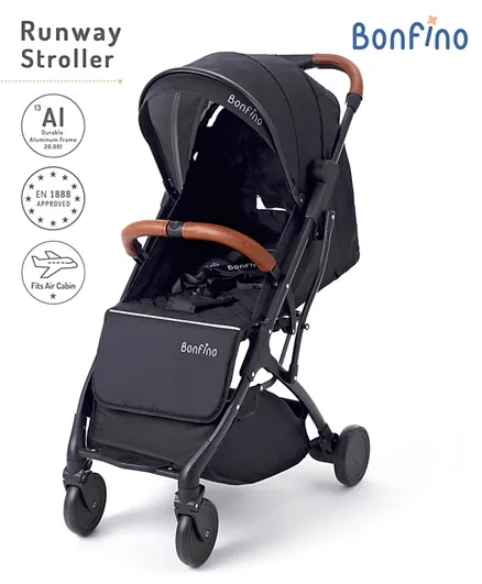 Bonfino Runway Cabin Stroller in Linen Fabric with Mosquito Net and Bag - Copper & Black