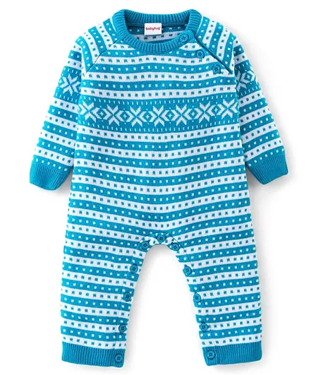 Babyhug Full Sleeves Antarctica Printed Winter Wear Romper - Blue