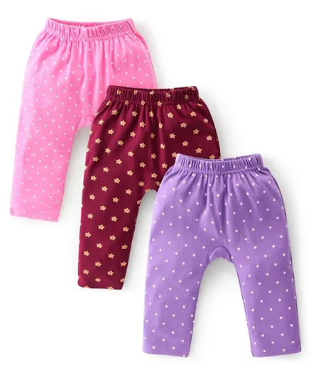 Babyhug Cotton Knit Full Length Diaper Leggings Floral Printed Pack of 3 - Multicolor