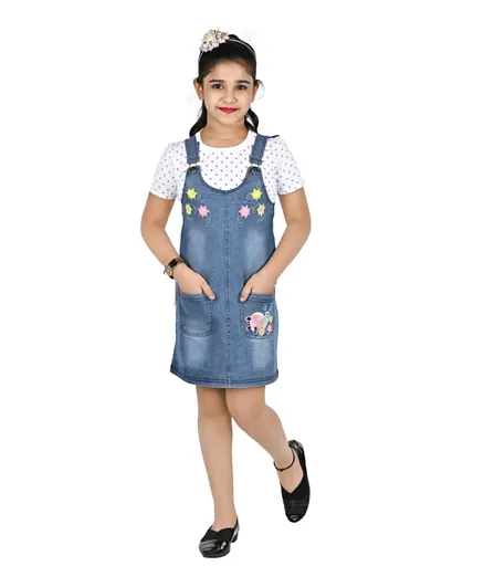Flower Girl Printed Top With Dungaree - Multicolor