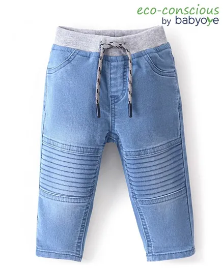 Babyoye Cotton Elastane Full Length Solid Jeans- Blue