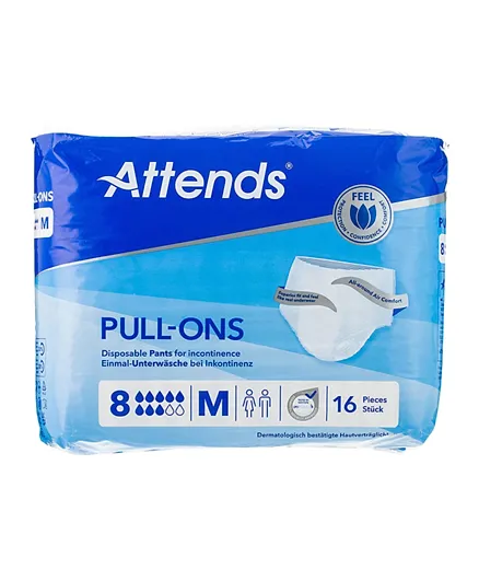 ATTENDS Pull-On Medium Size 8 Adult Diapers - 16 Pieces