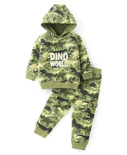 Babyhug Cotton Knit Full Sleeves Hoodie & Lounge Pants/Co-ord Set with Camouflage Print - Green