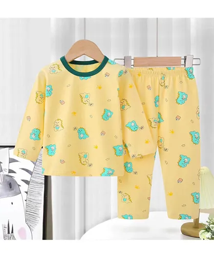 SAPS Dino All Over Print Night Suit - Yellow