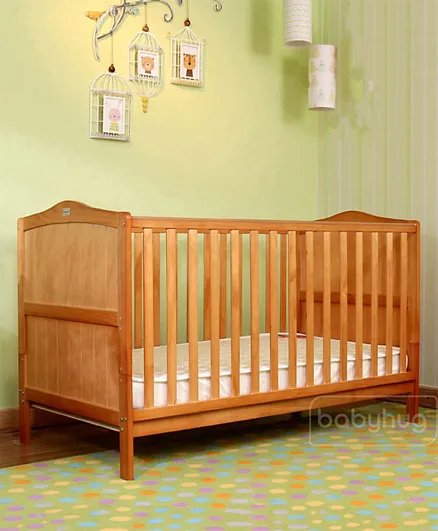 Babyhug 2 in 1 Height Adjustable Merlino Wooden Cot Cum Bed - Antique