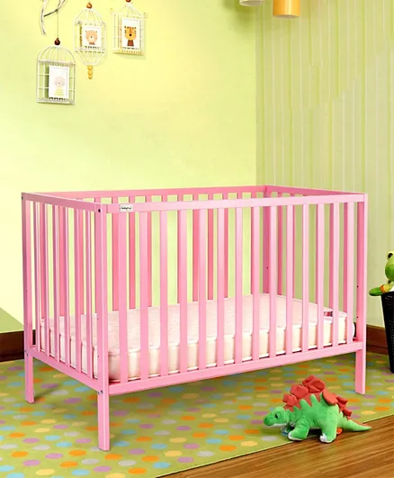 Babyhug 3 Level Height Adjustable Visby Wooden Cot - Pink