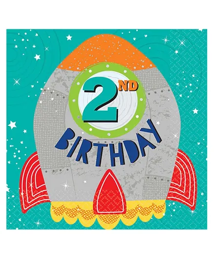 Party Centre Blast Off 2nd Birthday Lunch Napkin - Pack of 16