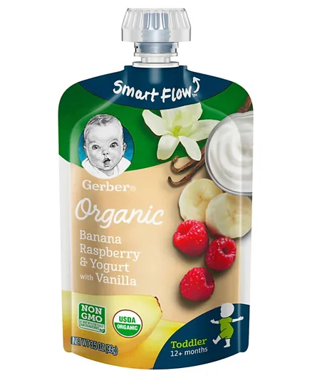 Gerber Organic Toddler Banana Raspberry & Yogurt Vanilla Puree - 99g