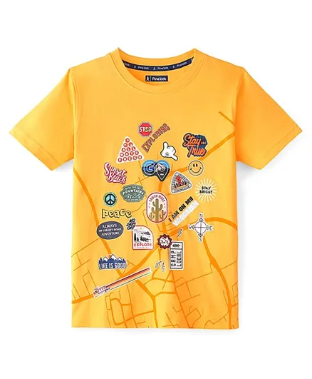 Pine Kids Cotton Half Sleeves Sign Board Printed T-Shirt - Banana Yellow