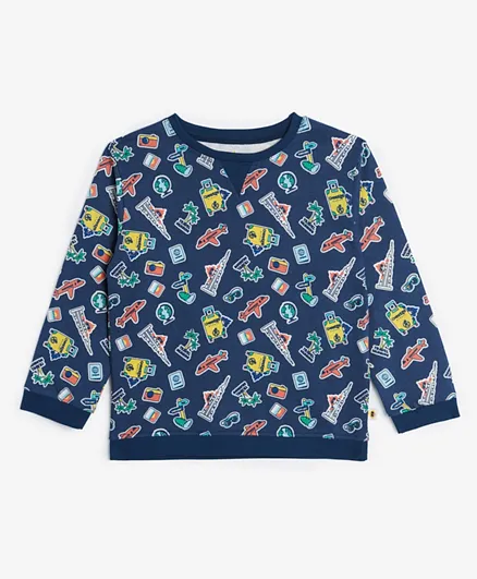 Cheekee Munkee Travel Themed All Over Printed Sweatshirt - Multicolor