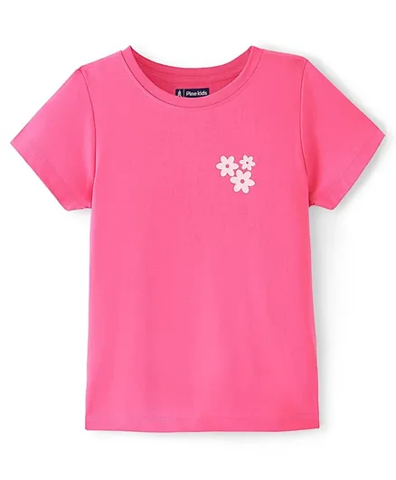 Pine Kids 100% Cotton Half Sleeves Round Neck T-Shirt Floral Print - Hot Pink