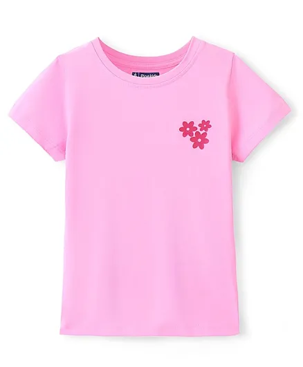 Pine Kids 100% Cotton Half Sleeves Round Neck T-Shirt Floral Print - Pink Frosting