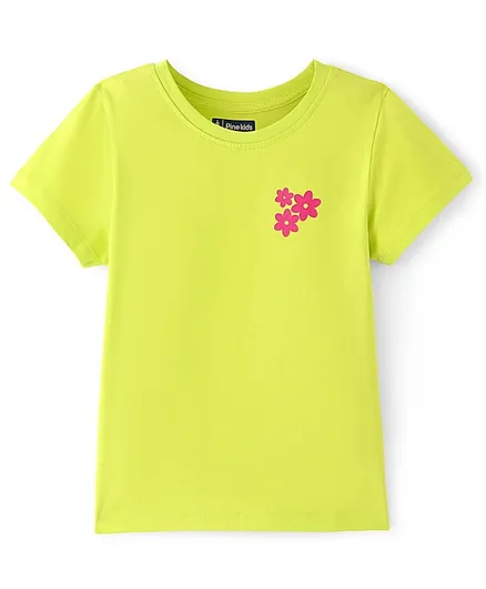 Pine Kids 100% Cotton Half Sleeves Round Neck T-Shirt Floral Print - Green