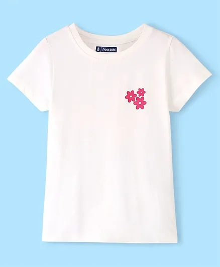 Pine Kids 100% Cotton Half Sleeves Round Neck T-Shirt Floral Print - Snow White