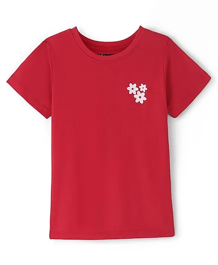 Pine Kids 100% Cotton Half Sleeves Round Neck T-Shirt Floral Print - Red