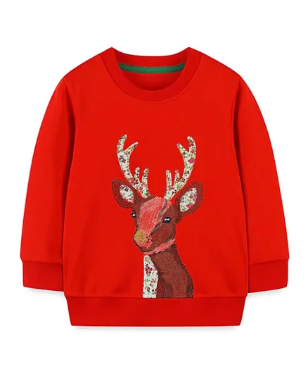 SAPS Reindeer Patched Sweatshirt - Red