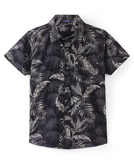 Pine Kids Cotton Woven Short Sleeves Shirt All Over Tropical Print - Black