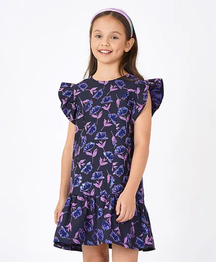 Primo Gino All Over Floral Embroidered Party Dress - Blue