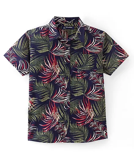 Pine Kids Cotton Short Sleeves Tropical Leaf Printed Shirt - Multicolour