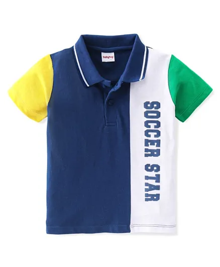 Babyhug Cotton Knit Half Sleeves Cut & Sew Polo T-Shirt Text  Graphics- Multicolour