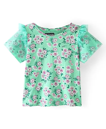 Pine Kids 100% Cotton Half Sleeves Floral Print Top - Green