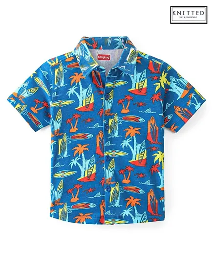 بيبي هاغ - قميص قطن 100% نصف كم بطبعة شاطئ - أزرق