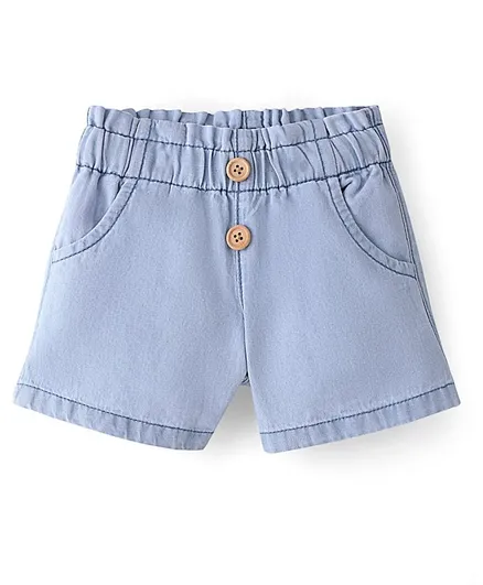 Bonfino 100% Cotton Shorts with Paperbag Waist Solid Colour - Blue