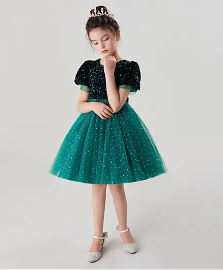 كووكي كيدز فستان حفلات مزيّن بالترتر - أخضر