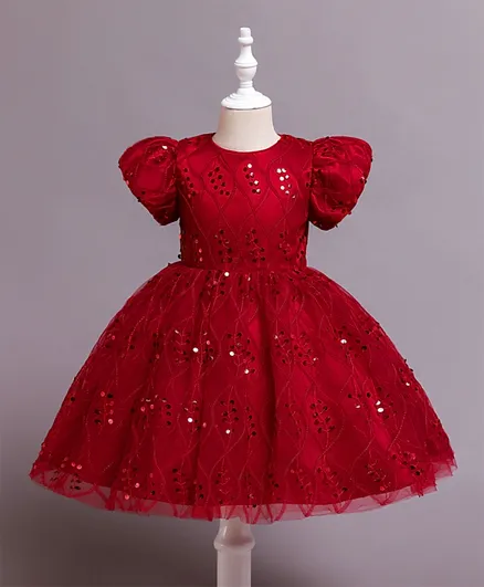 فستان حفلات مزين بالترتر كووكي كيدز - بلون أحمر داكن