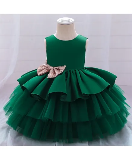 فستان كووكي كيدز بتلبيقات من التول وعقدة - أخضر