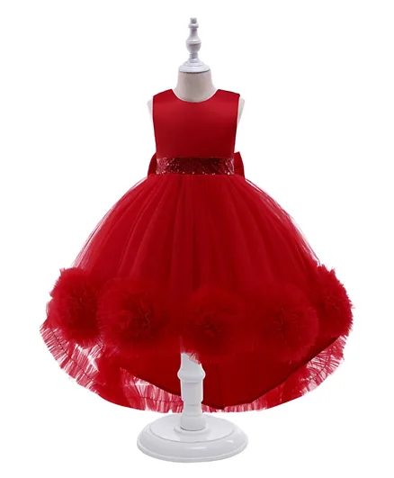 كووكي كيدز فستان توتو مزين بالورود من الشبك الناعم - أحمر