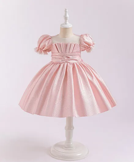 Kookie Kids Solid Glittery Party Dress - Pink