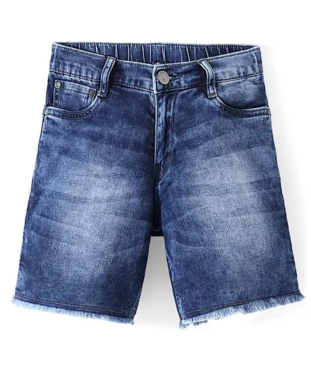 Pine Kids Cotton Elastane Knee Length Washed Denim Shorts - Blue