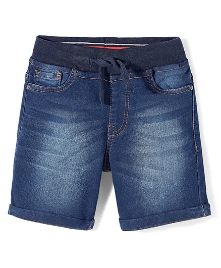 Pine Kids Cotton Elastane Above Knee Length Regular Washed Denim Shorts - Blue