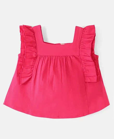 Bonfino Cotton Elastane Flutter Sleeves Solid Top - Pink