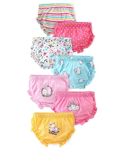 Babyhug 100% Cotton Knit Rabbit Flower & Dots Print Bloomers  Pack of 7- Multicolour