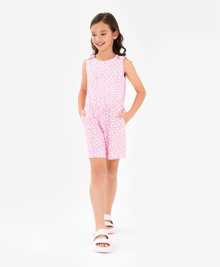 Primo Gino Cotton Elastane Knit Sleeveless Cheetah Print  Jumpsuit  - Pink