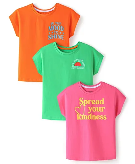 Primo Gino Cotton Blend Short Sleeves Text Printed T-Shirt Pack Of 3 - Green Orange & Pink