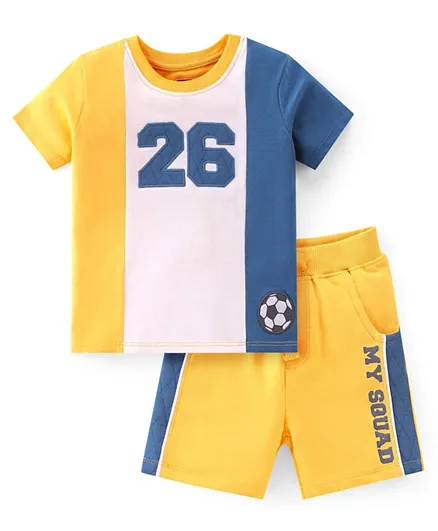 Babyhug 100% Cotton Knit Half Sleeves T-Shirt & Shorts With Number Embroidery - Multicolor