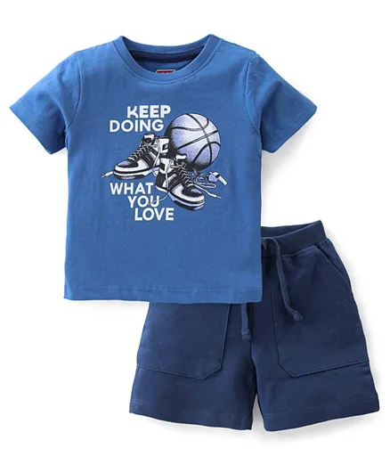 Babyhug 100% Cotton Single Jersey Knit Half Sleeves T-Shirt & Shorts Set Ball Print - Blue