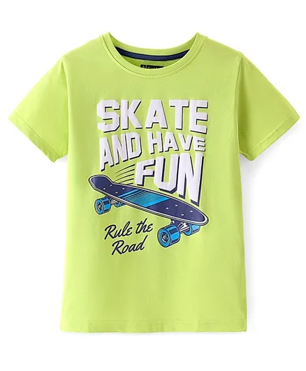 Pine Kids 100% Cotton Knit Half Sleeves T-Shirt Skateboard Print - Wild Lime