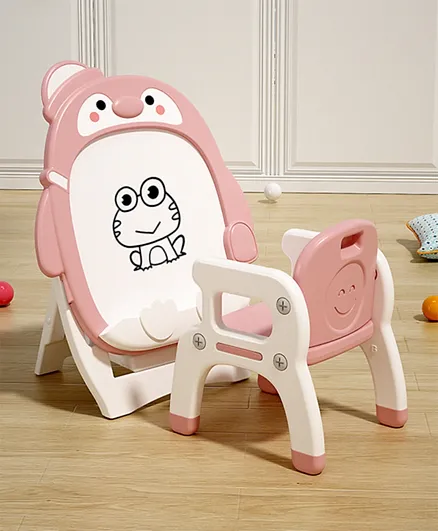 Penguin Drawing Board with Chair, Adjustable Height, Pink for Kids 3+ Years