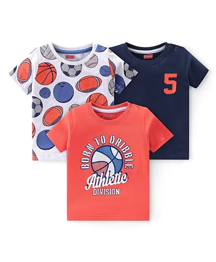 Babyhug 100% 3 Pack Cotton Knit Half Sleeves T-Shirt With Baseball Graphics - Multicolor
