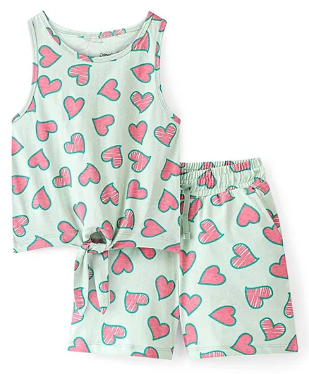 Primo Gino 100% Cotton Knit Sleeveless Top & Shorts/Co-ord Set Heart Print - Mint Green