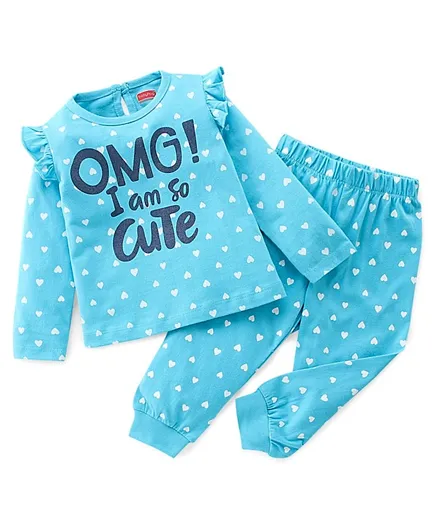 Babyhug Single Jersey Knit Full Sleeves Night Suit Polka Dots Printed - Blue